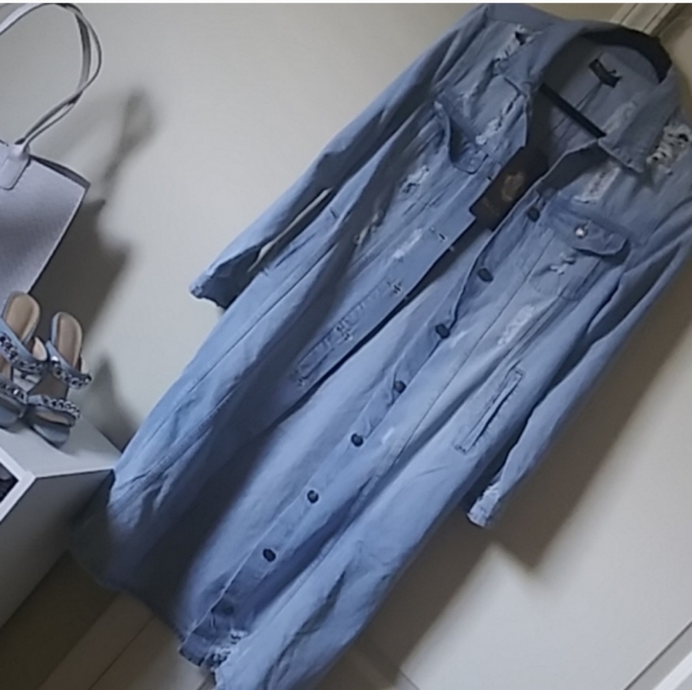 Long Button-down Denim Coat/dress